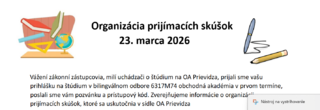 Organizácia talentových prijímacích skúšok 23. 03. 2026
